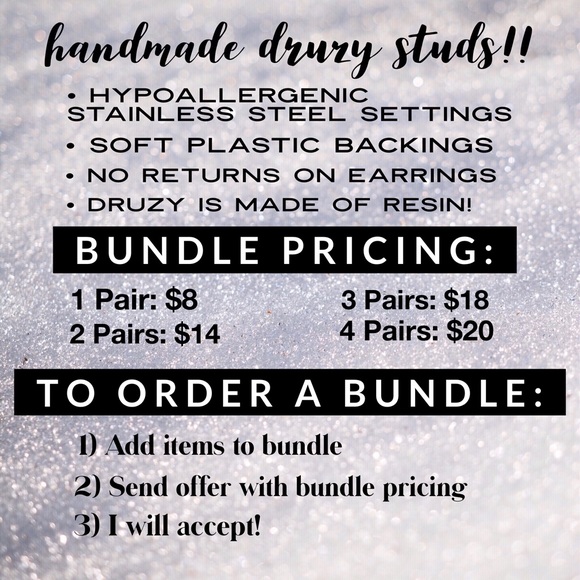 Blue Druzy Earrings, Blue Stud Earrings, Blue Post - Picture 5 of 6